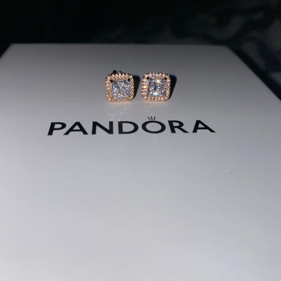 Pandora 14K plated Rose Gold Square Earrings - Picture 1 of 2